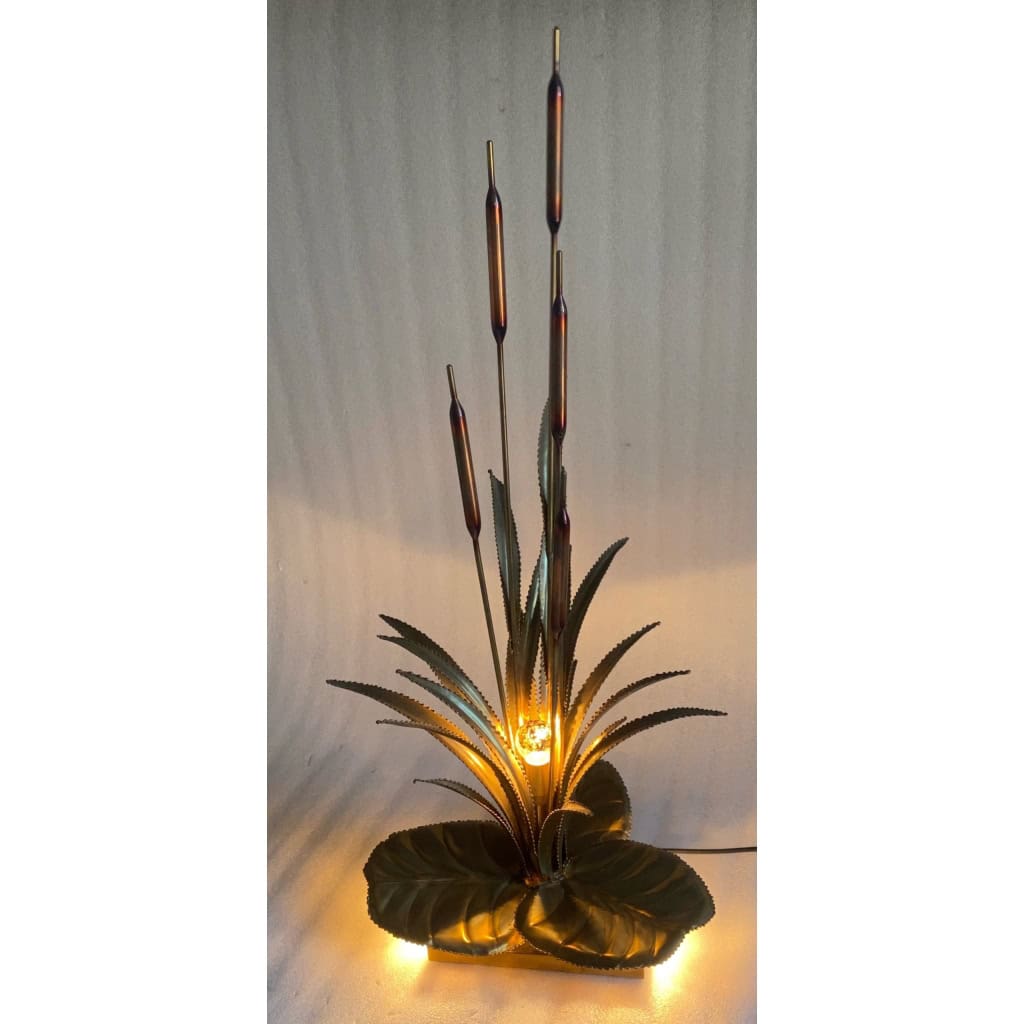 1970′ Lampe aux Roseaux Style Maison Jansen Laiton