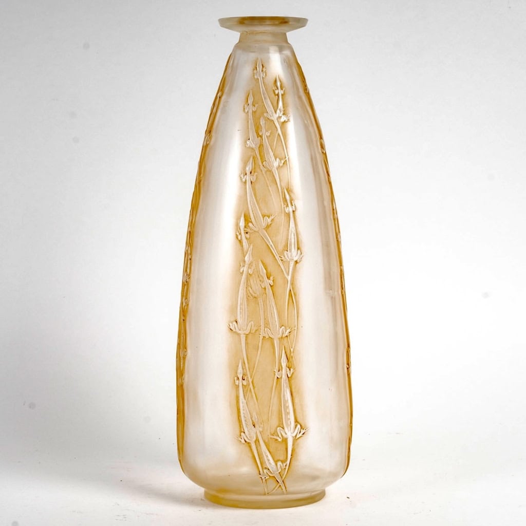 Vase « Quatre Groupes de Lézards » verre blanc patiné sépia de René LALIQUE | Biron ||||||