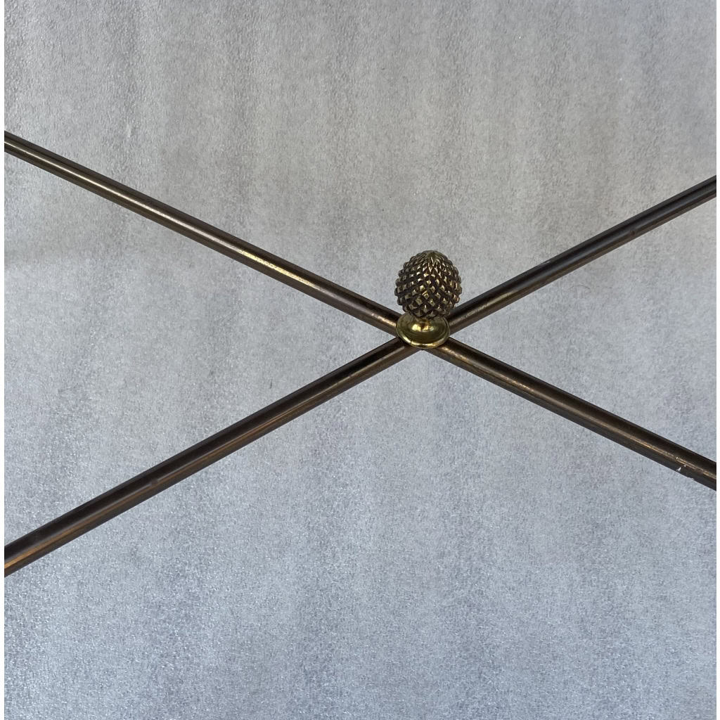 1950′ Table Maison Baguès Ou Maison Jansen Décor Bambou en Bronze Doré Avec Plateau Laque de Chine Aux Oiseaux Et Fleurs