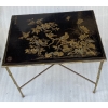 1950′ Table Maison Baguès Ou Maison Jansen Décor Bambou en Bronze Doré Avec Plateau Laque de Chine Aux Oiseaux Et Fleurs