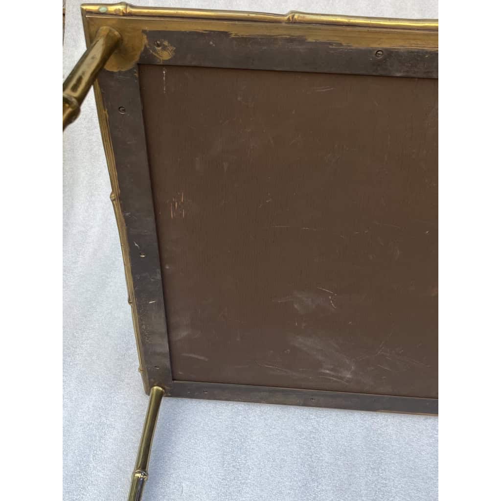1950′ Table Maison Baguès Ou Maison Jansen Décor Bambou en Bronze Doré Avec Plateau Laque de Chine Aux Oiseaux Et Fleurs