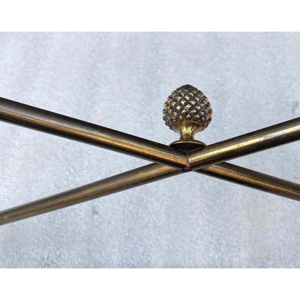 1950′ Table Maison Baguès Ou Maison Jansen Décor Bambou en Bronze Doré Avec Plateau Laque de Chine Aux Oiseaux Et Fleurs