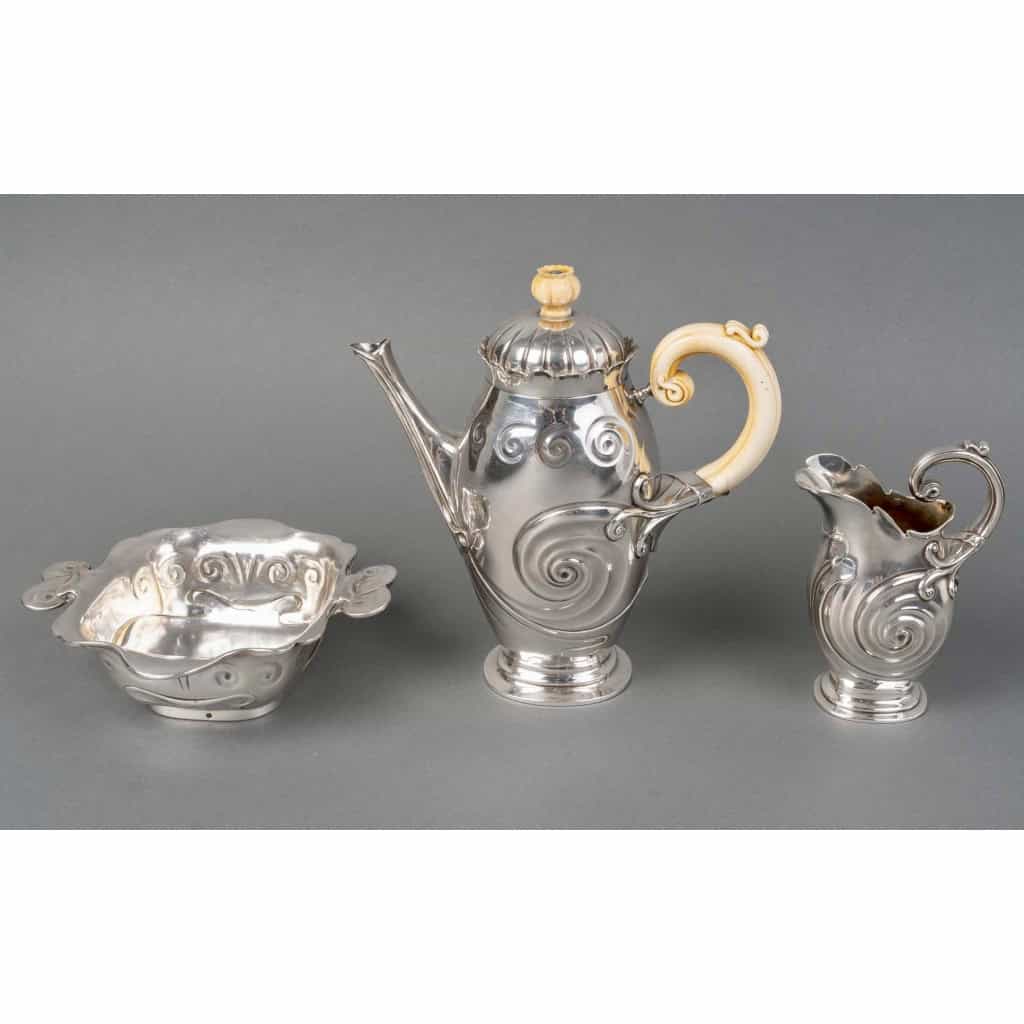 Service Thé et Café Art Nouveau argent massif et ivoire de BONVALET pour Cardeilhac | Biron ||||||||||||||