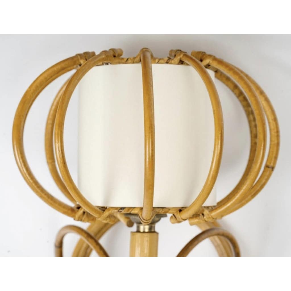 1950s, Paire d’appliques en rotin Louis Sognot | Biron 1950s, Paire d'appliques en rotin Louis Sognot