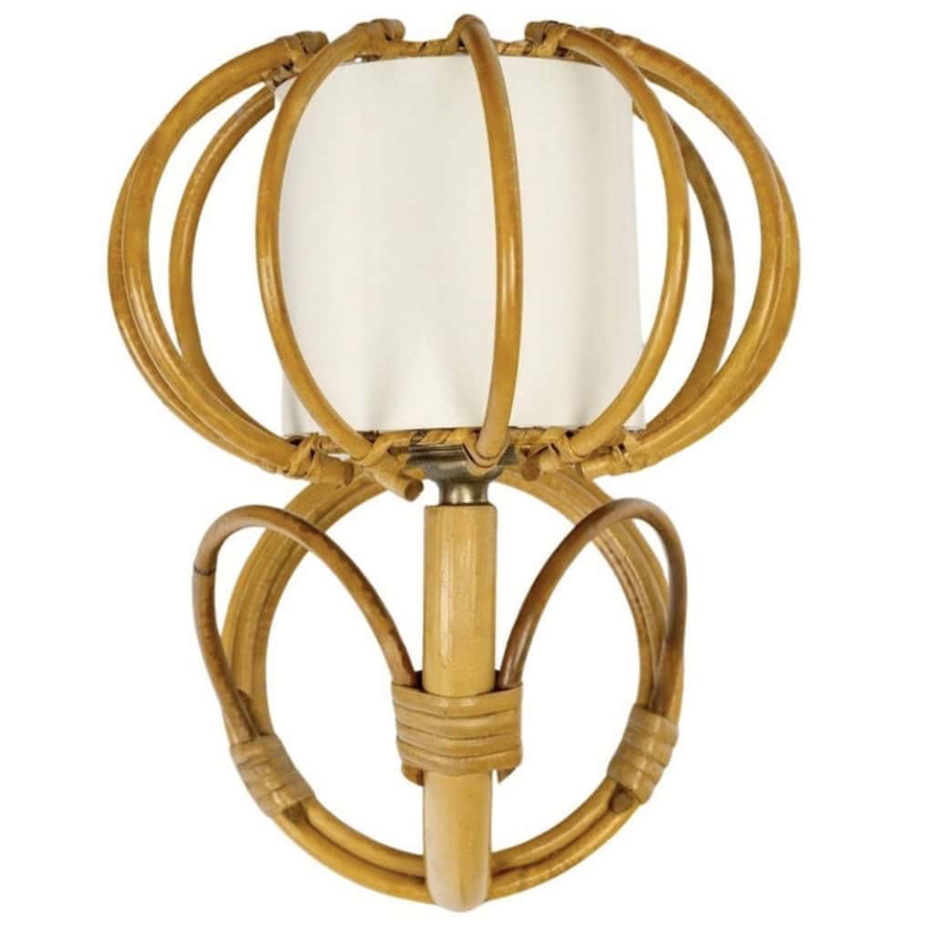 1950s, Paire d’appliques en rotin Louis Sognot | Biron 1950s, Paire d'appliques en rotin Louis Sognot