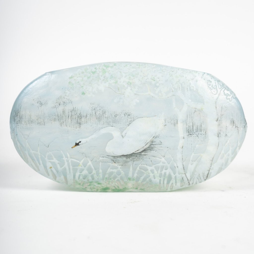 Daum Nancy – Rare Vase De Forme Jardinière à Décor De Cygne, Pâte De Verre Art Nouveau | Biron ||||||