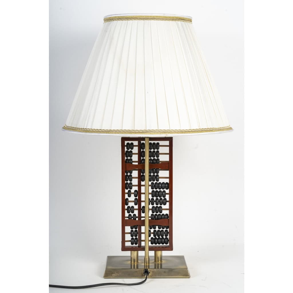 Lampe à poser, boulier en bois laqué et métal, 1960.