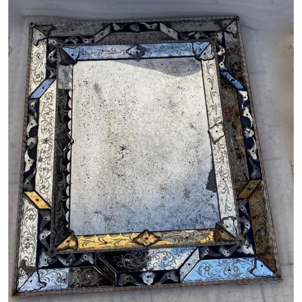 1970/80 Miroir Venise Style Louis 14 Avec Ornements En Verre Bleu | Biron ||||||||