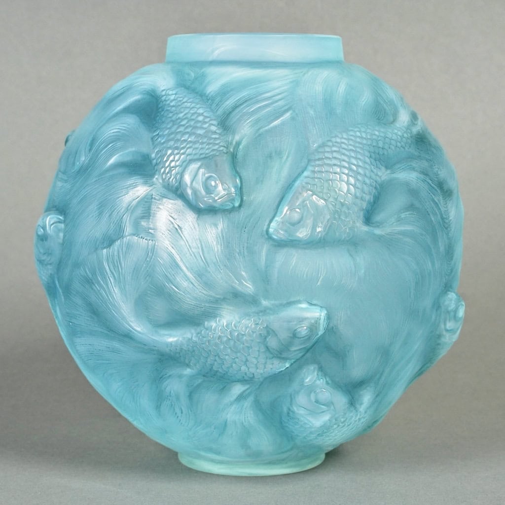 Vase « Formose » verre opalescent patiné bleu turquoise de René LALIQUE | Biron |||||||