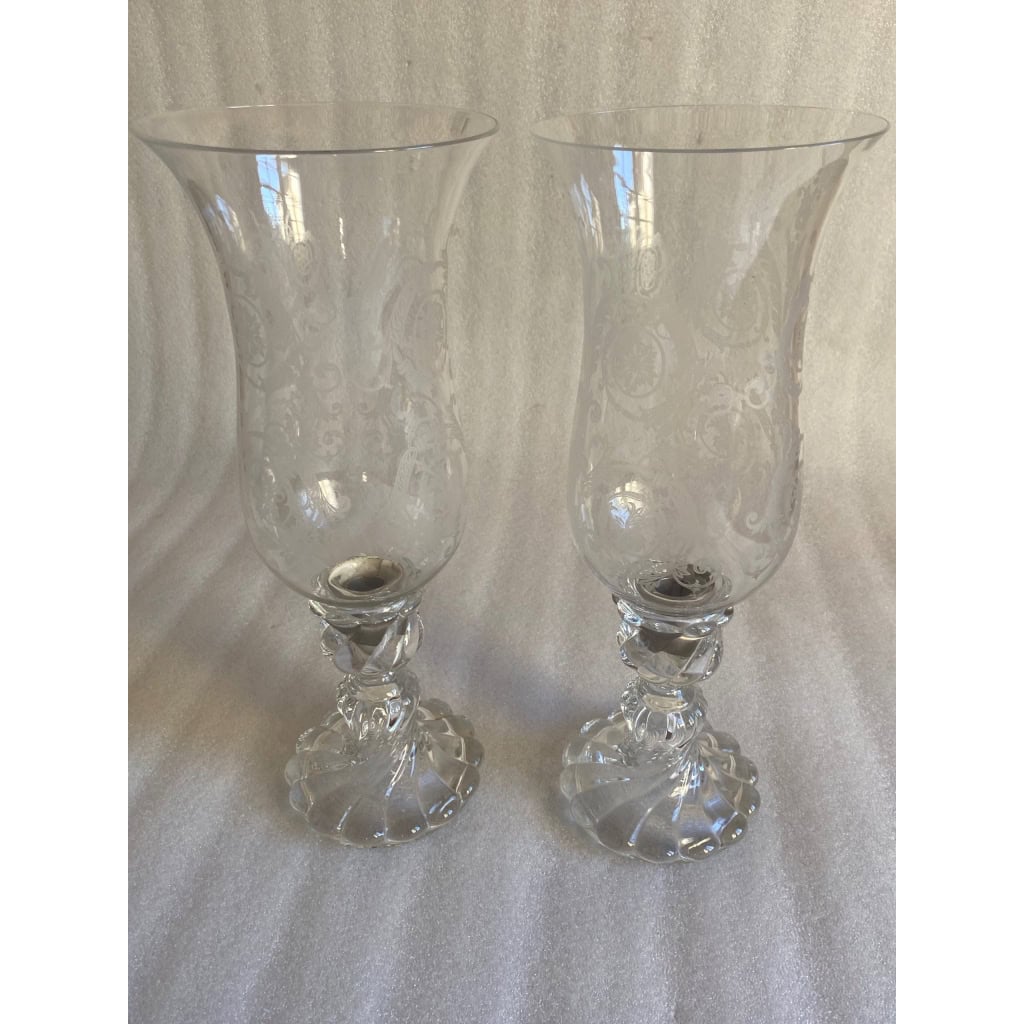 1950/70 Paire de Bougeoirs Photophores Baccarat Signés : Modèle Tors | Biron ||||||||||