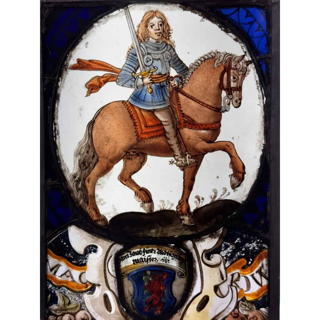 Vitrail au chevalier XVIe (21 x 15 cm) | Biron Vitrail au chevalier XVIe (21 x 15 cm)