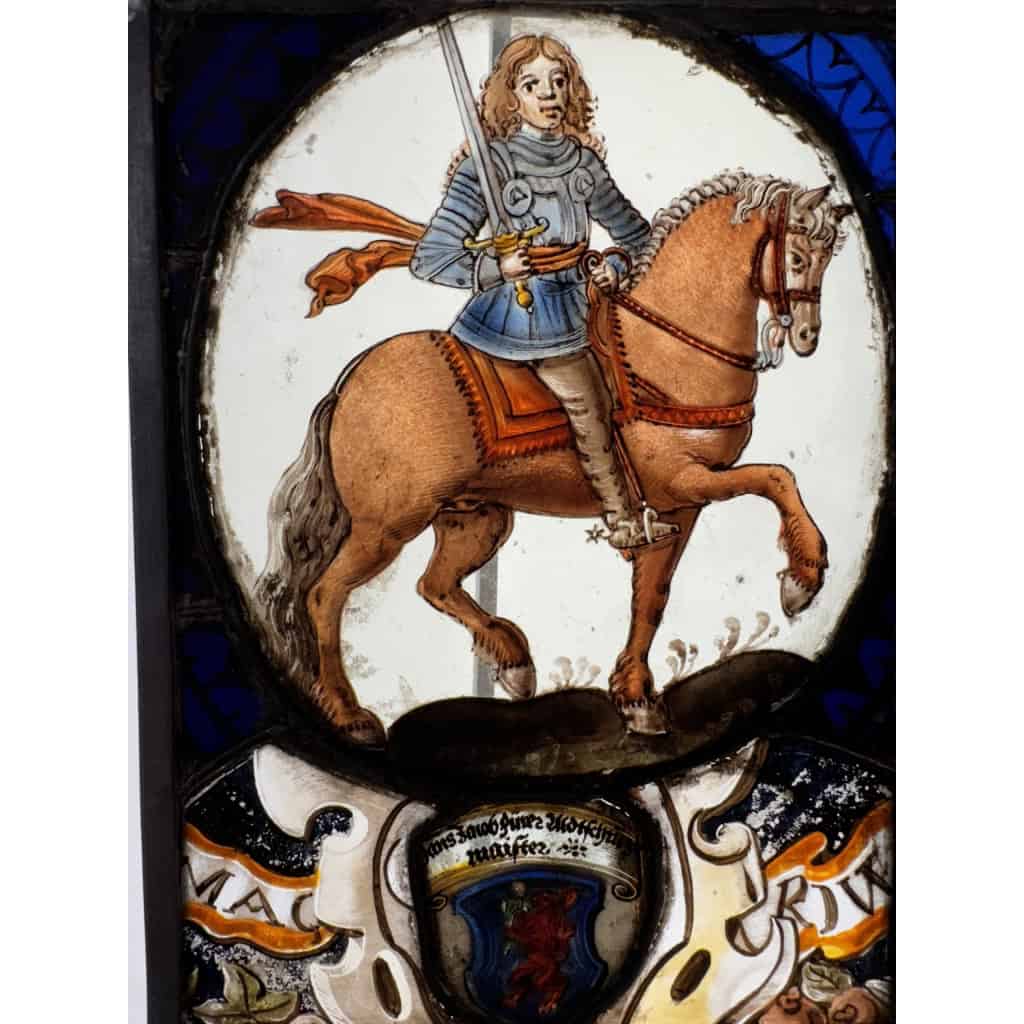 Vitrail au chevalier XVIe (21 x 15 cm) | Biron Vitrail au chevalier XVIe (21 x 15 cm)