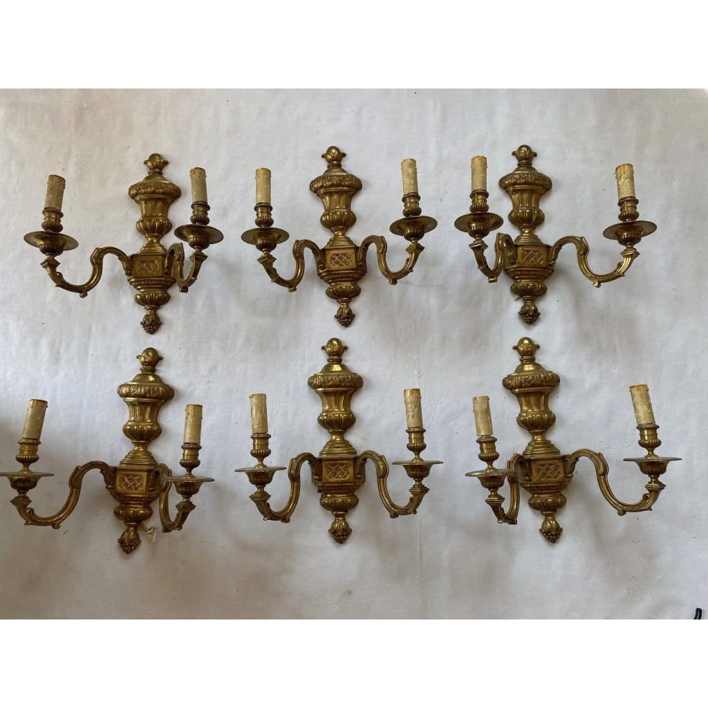 1970/80 Série De 6 Appliques En Bronze Doré De Style LXVI Signées Maison Baguès | Biron ||||||||||||||