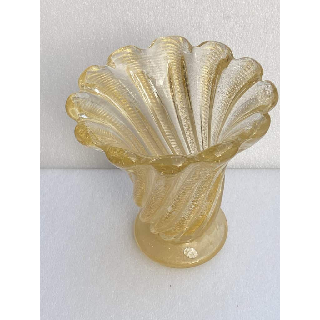 1970′ Vases Similaires Torsadés Cristal Murano Avec Paillons D’ Or Murano