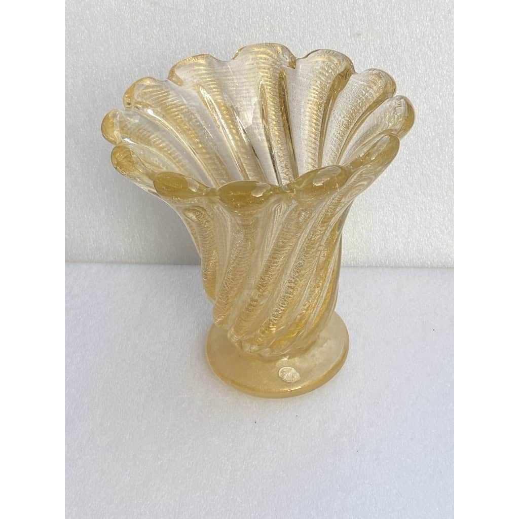 1970′ Vases Similaires Torsadés Cristal Murano Avec Paillons D’ Or Murano