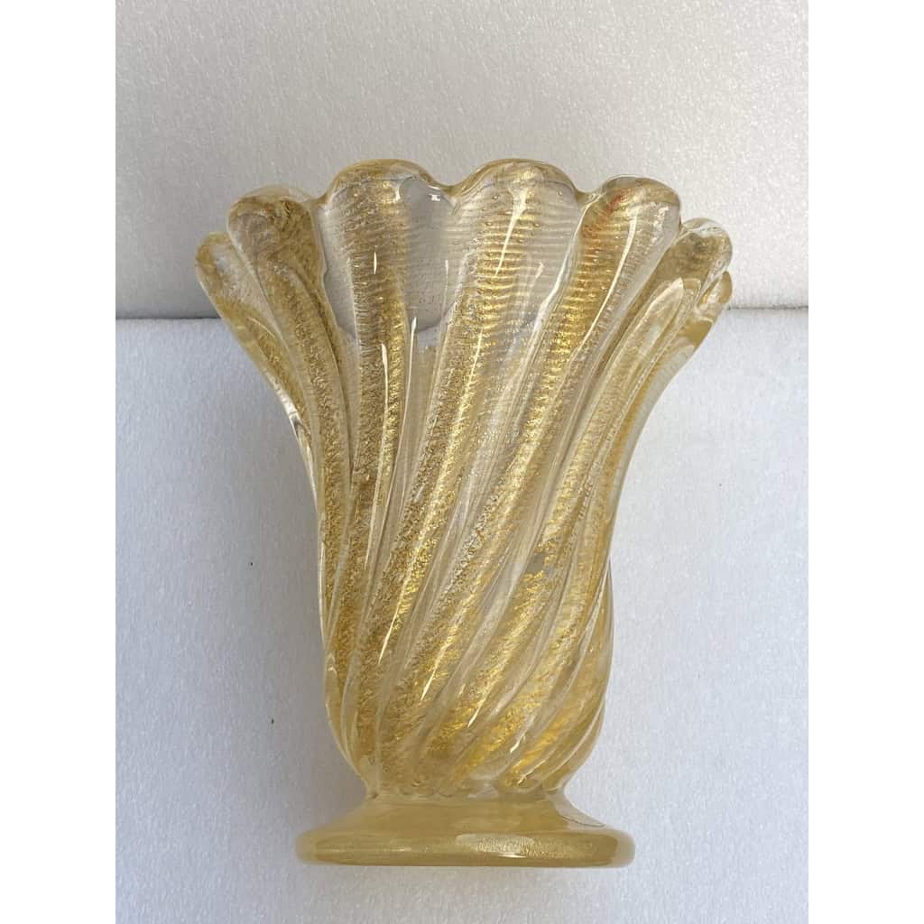 1970′ Vases Similaires Torsadés Cristal Murano Avec Paillons D’ Or Murano