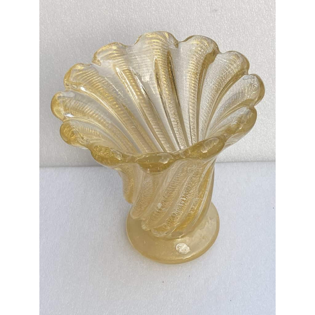 1970′ Vases Similaires Torsadés Cristal Murano Avec Paillons D’ Or Murano