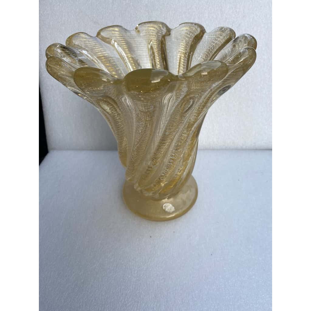 1970′ Vases Similaires Torsadés Cristal Murano Avec Paillons D’ Or Murano