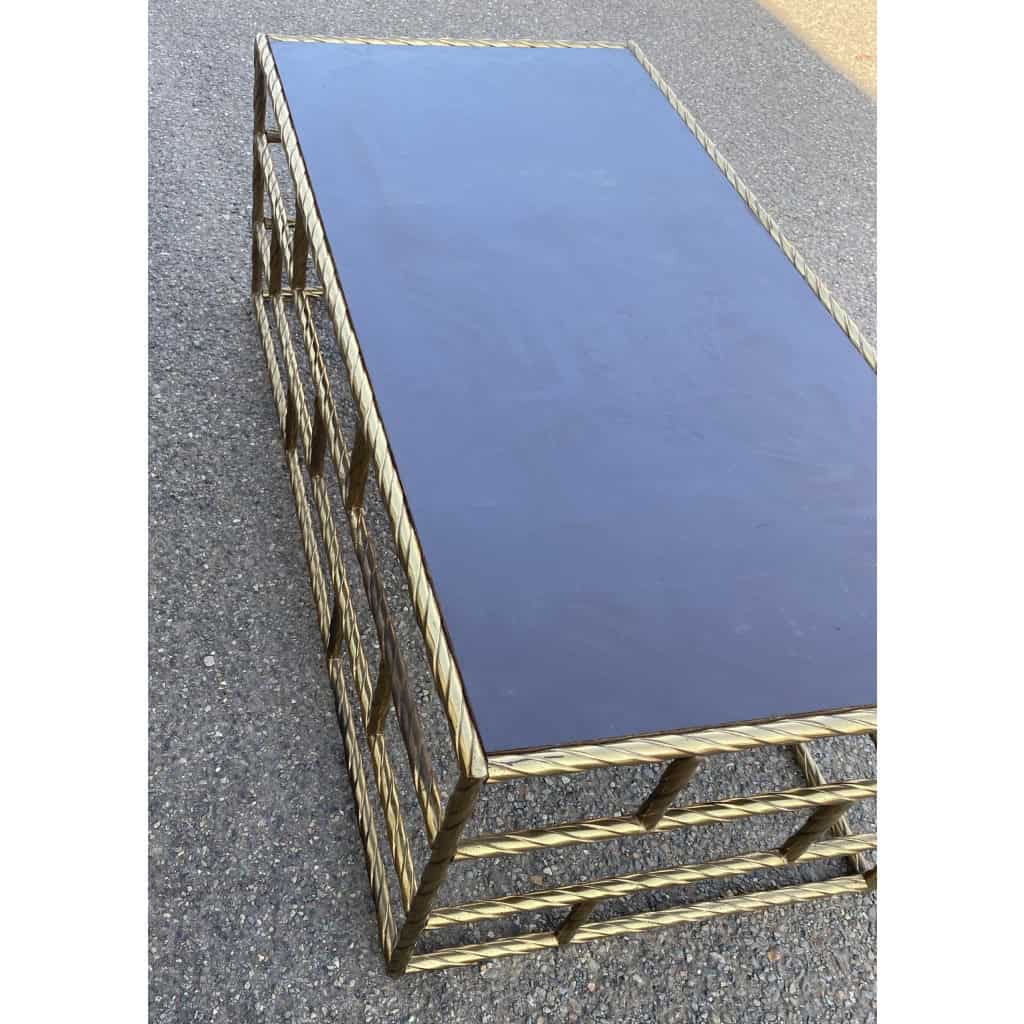 1970′ Table Basse En Bronze Oxydé Plateau Laqué