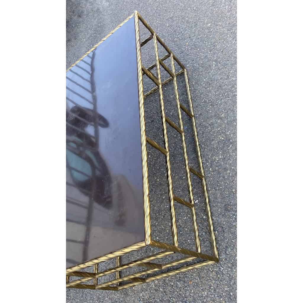 1970′ Table Basse En Bronze Oxydé Plateau Laqué