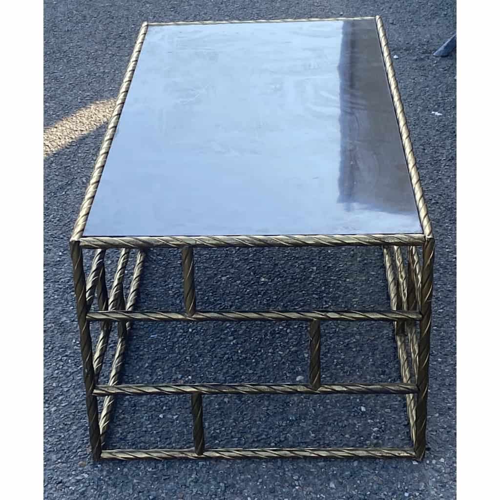 1970′ Table Basse En Bronze Oxydé Plateau Laqué