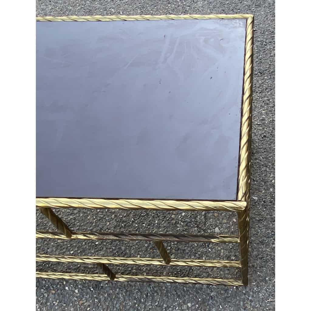 1970′ Table Basse En Bronze Oxydé Plateau Laqué