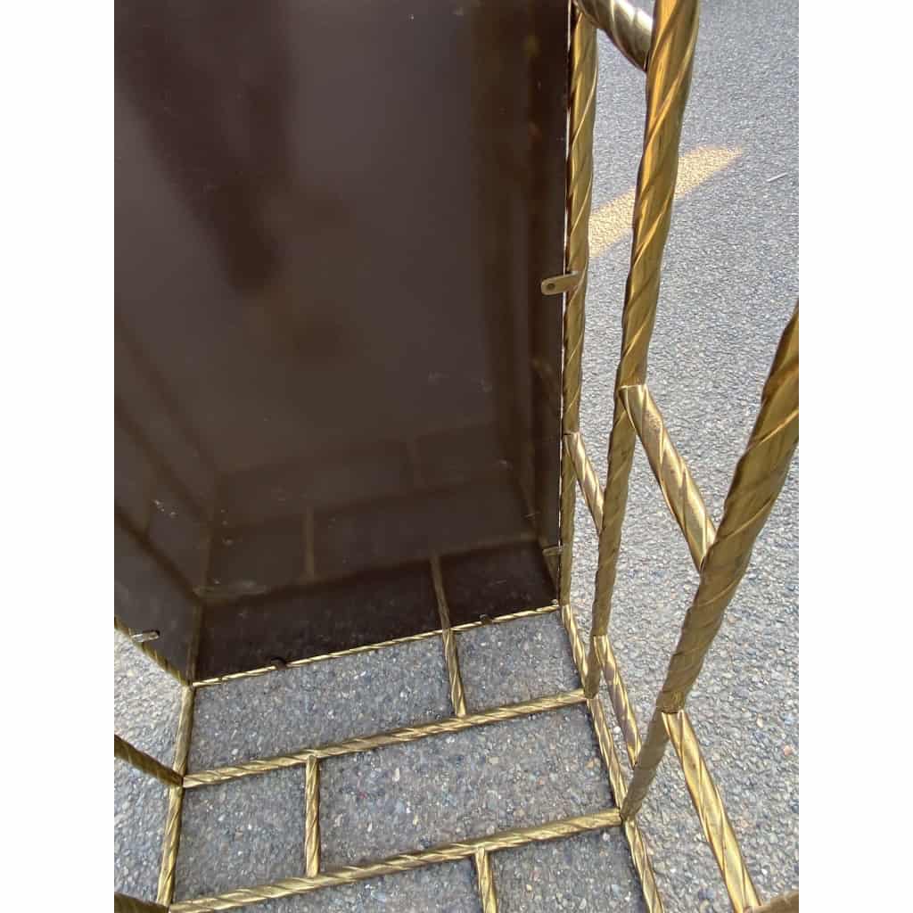 1970′ Table Basse En Bronze Oxydé Plateau Laqué