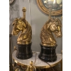 1950/70 Paire De Lampes Bronze Doré Et Marbre A La Tête De Cheval, Maison Charles, Jansen