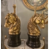 1950/70 Paire De Lampes Bronze Doré Et Marbre A La Tête De Cheval, Maison Charles, Jansen