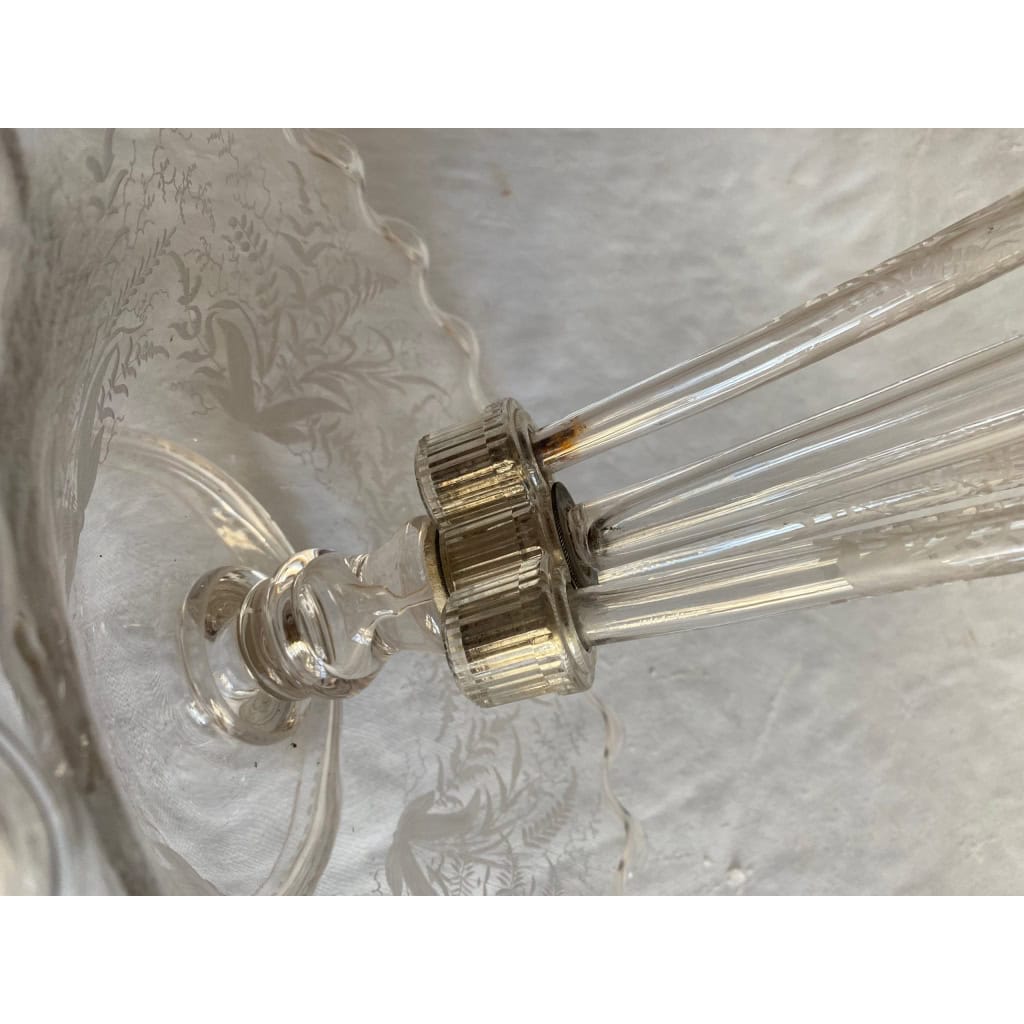 1900′ Coupe en Cristal Gravé avec 3 cornets A Axe Déporté