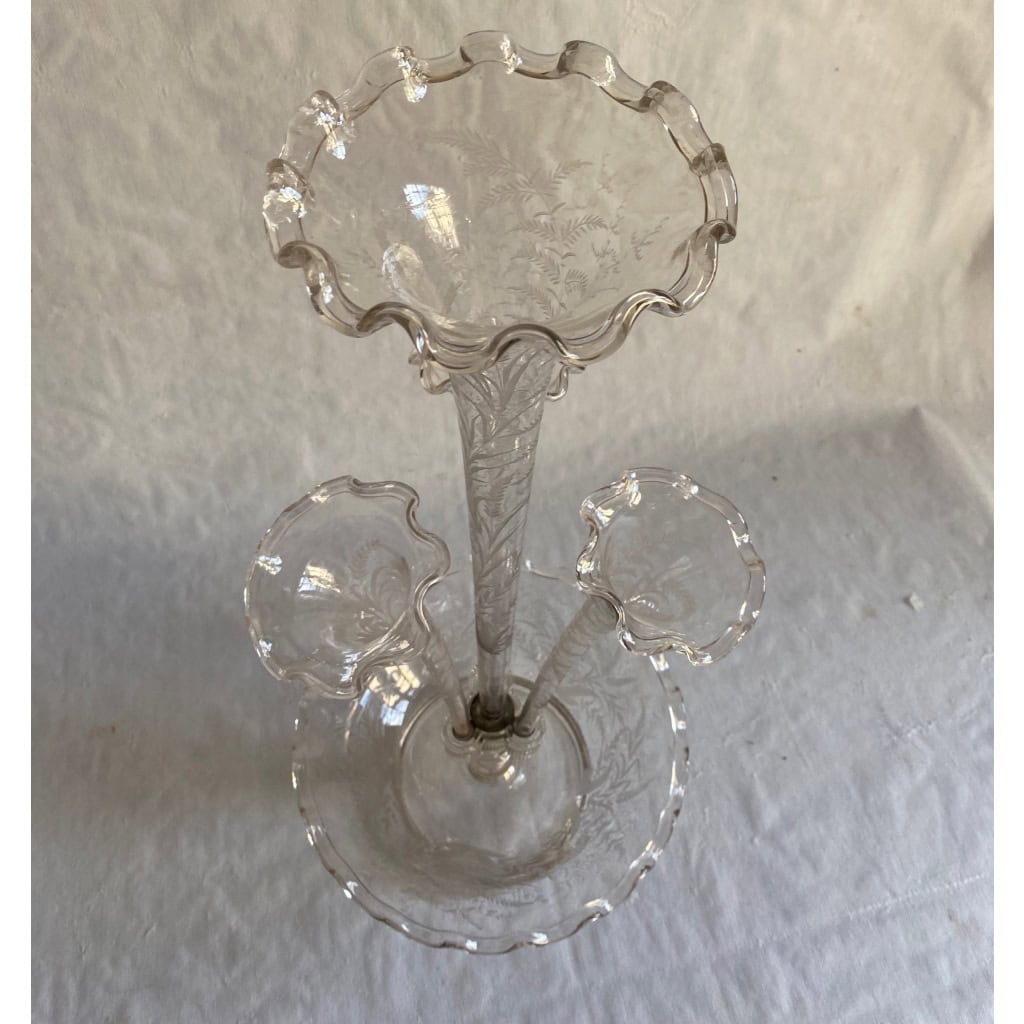 1900′ Coupe en Cristal Gravé avec 3 cornets A Axe Déporté