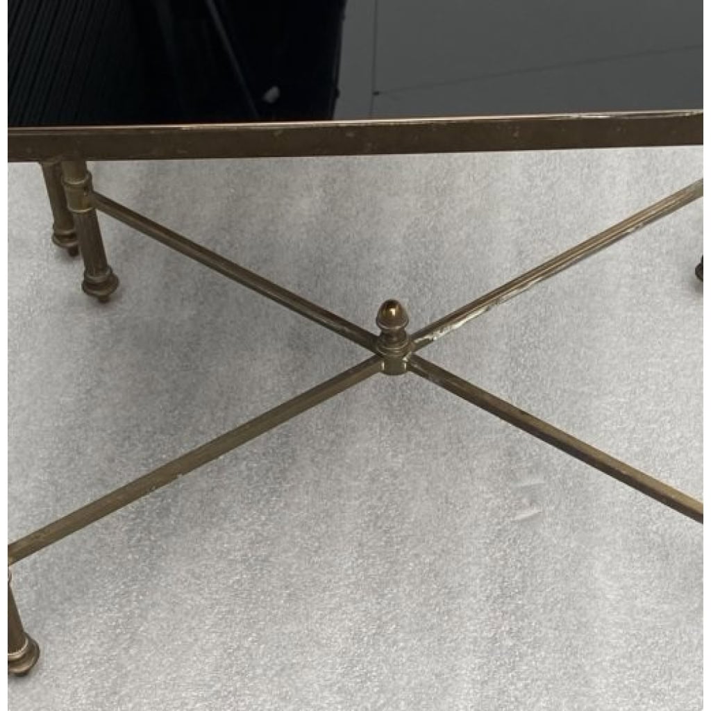 1970′ Série De 3 Tables Gigognes Maison Baguès En Bronze Doré, 3 Plateaux Verre Noirci