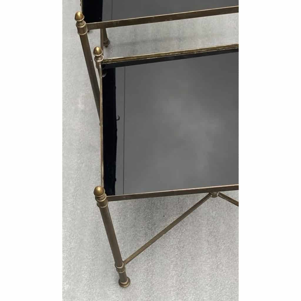 1970′ Série De 3 Tables Gigognes Maison Baguès En Bronze Doré, 3 Plateaux Verre Noirci