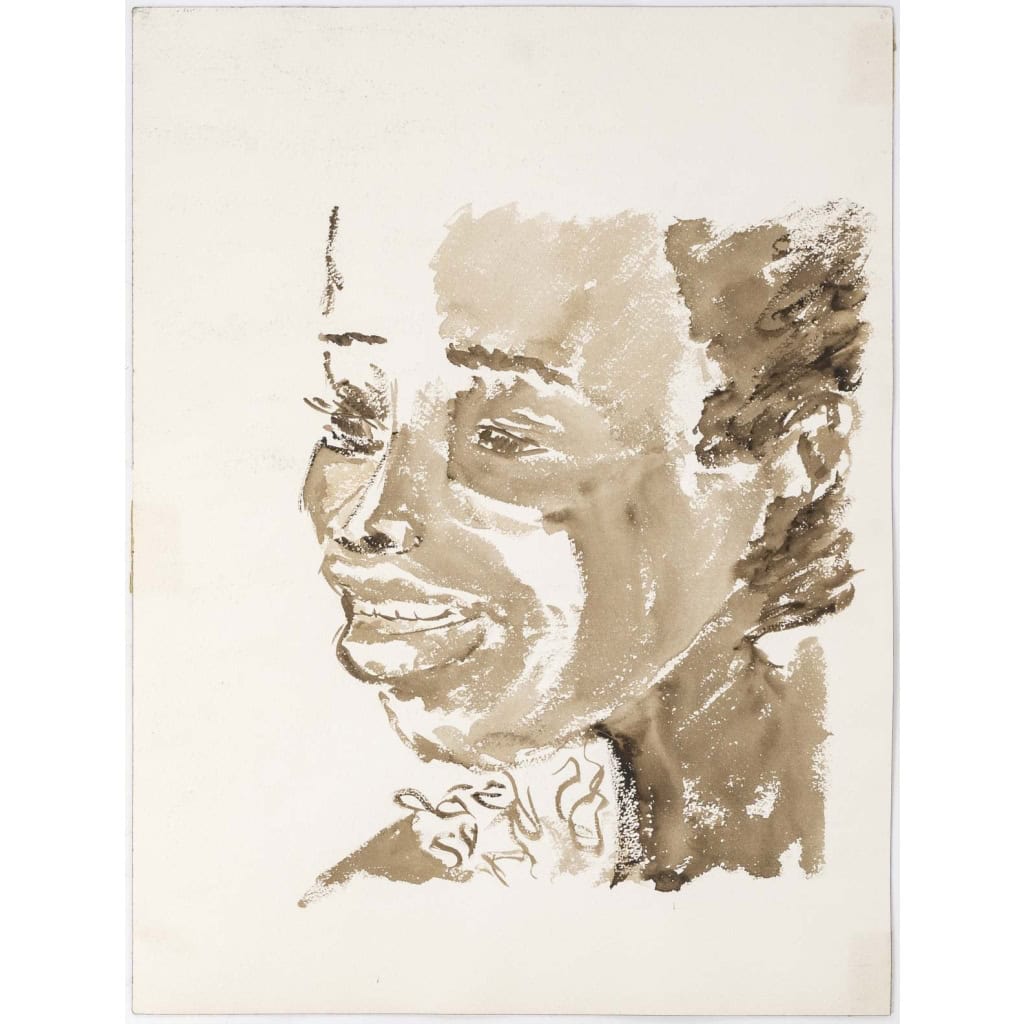 Peinture à l’eau sur papier, portrait d’une femme Africaine, XXème siècle. | Biron ||||||