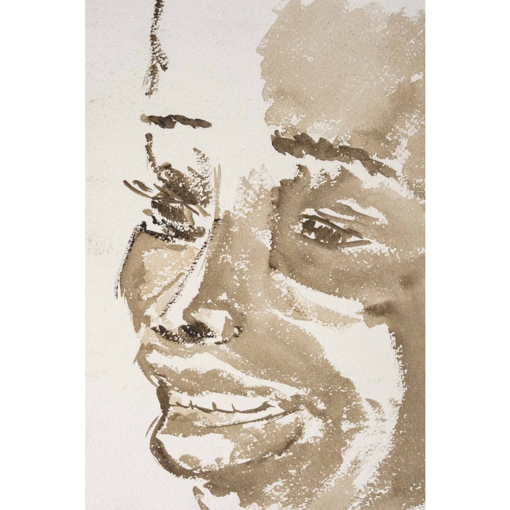 Peinture à l’eau sur papier, portrait d’une femme Africaine, XXème siècle. | Biron Peinture à l’eau sur papier, portrait d’une femme Africaine, XXème siècle.