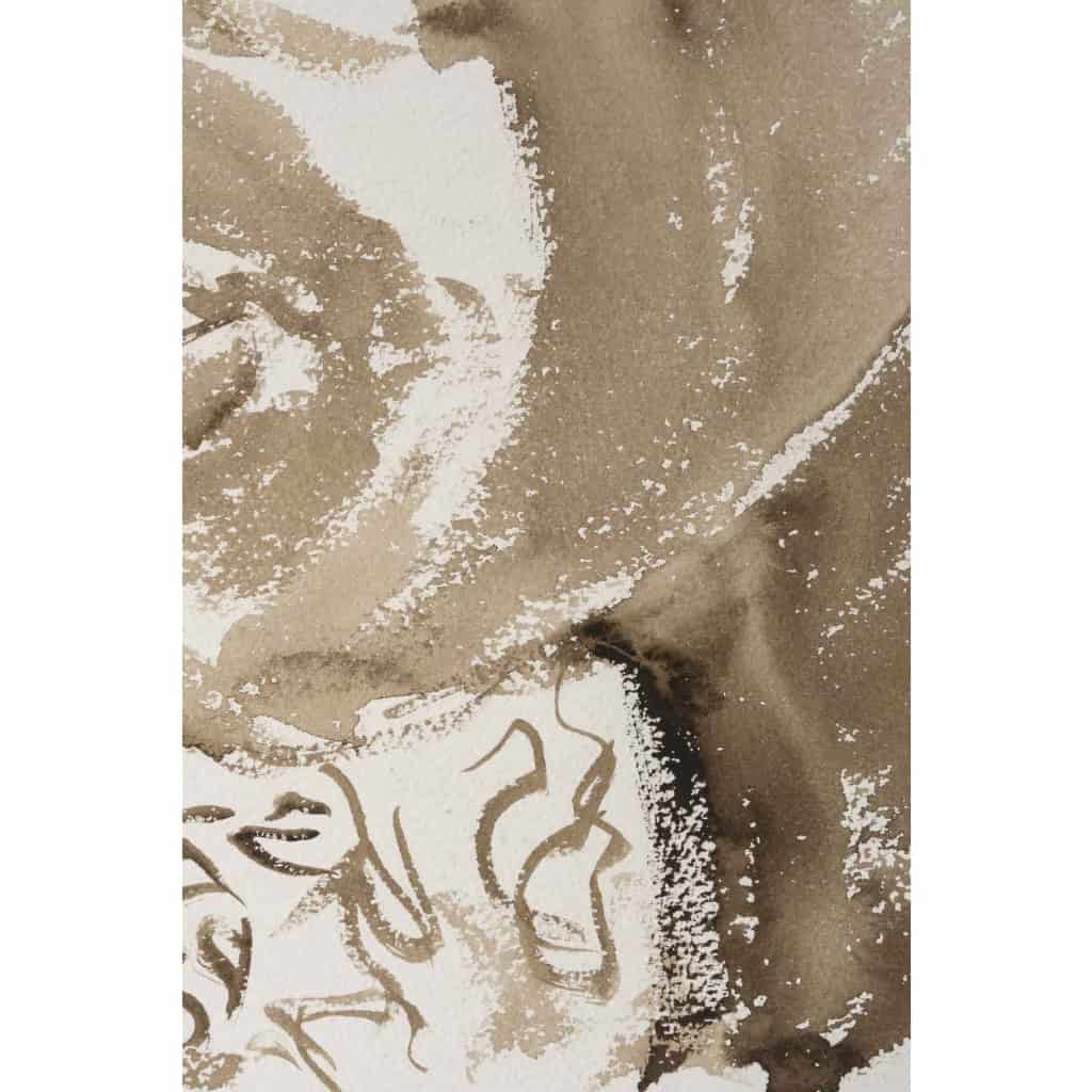 Peinture à l’eau sur papier, portrait d’une femme Africaine, XXème siècle. | Biron Peinture à l’eau sur papier, portrait d’une femme Africaine, XXème siècle.