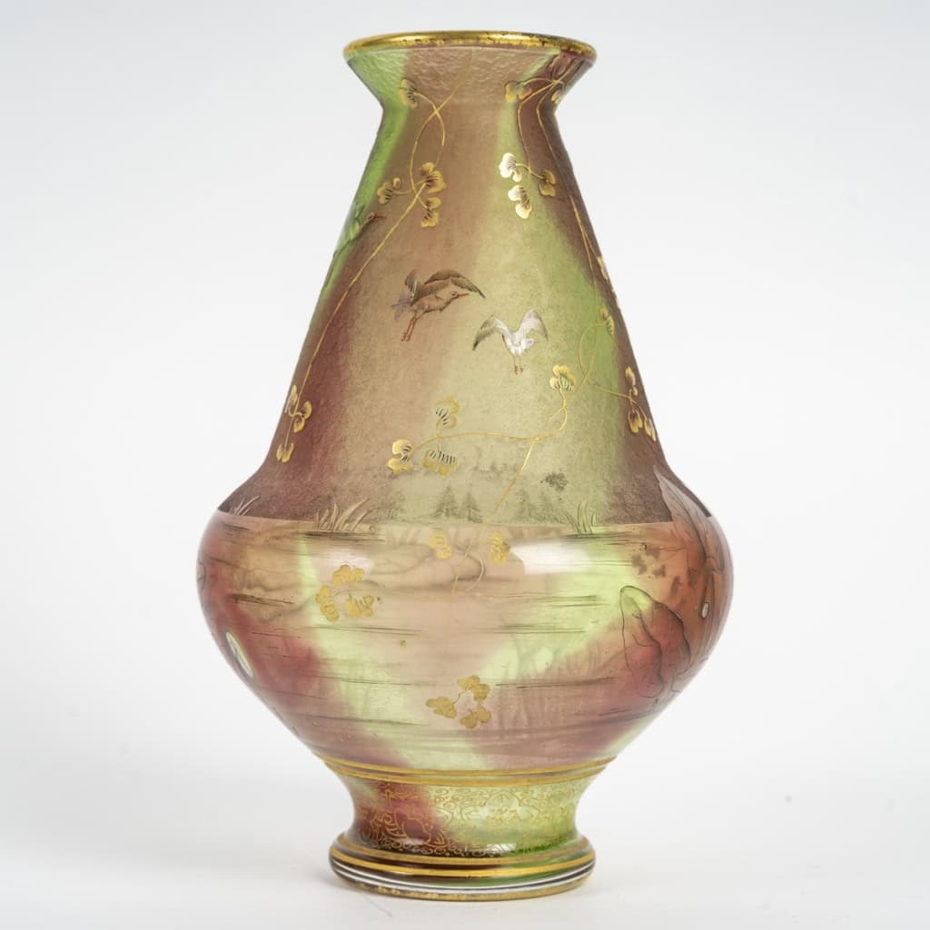 Daum Nancy – Rare Vase Aux Herons Ou Aux Grues, Roseaux Et Nénuphars, Pâte De Verre Art Nouveau | Biron Daum Nancy - Rare Vase Aux Herons Ou Aux Grues, Roseaux Et Nénuphars, Pâte De Verre Art Nouveau