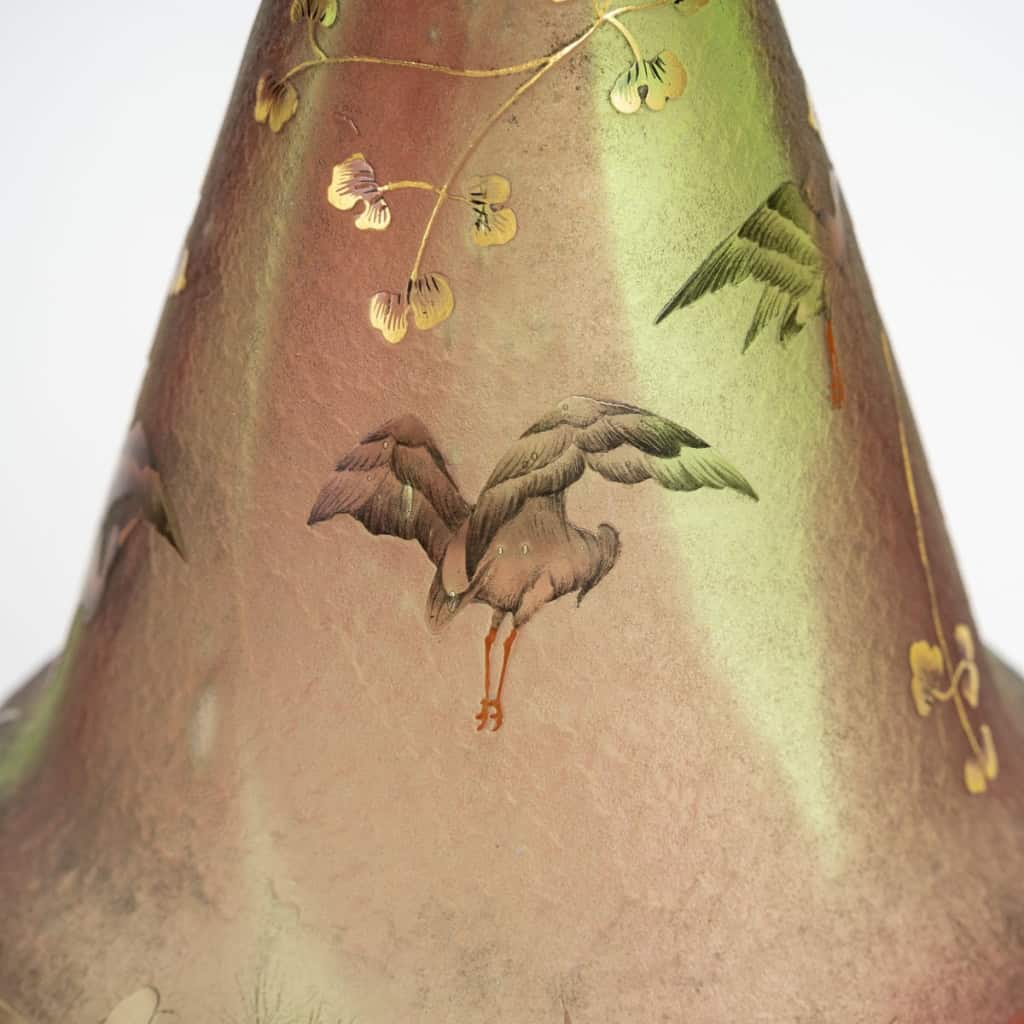 Daum Nancy – Rare Vase Aux Herons Ou Aux Grues, Roseaux Et Nénuphars, Pâte De Verre Art Nouveau | Biron Daum Nancy - Rare Vase Aux Herons Ou Aux Grues, Roseaux Et Nénuphars, Pâte De Verre Art Nouveau