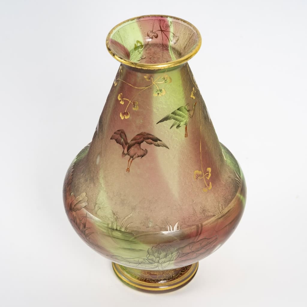 Daum Nancy – Rare Vase Aux Herons Ou Aux Grues, Roseaux Et Nénuphars, Pâte De Verre Art Nouveau | Biron Daum Nancy - Rare Vase Aux Herons Ou Aux Grues, Roseaux Et Nénuphars, Pâte De Verre Art Nouveau