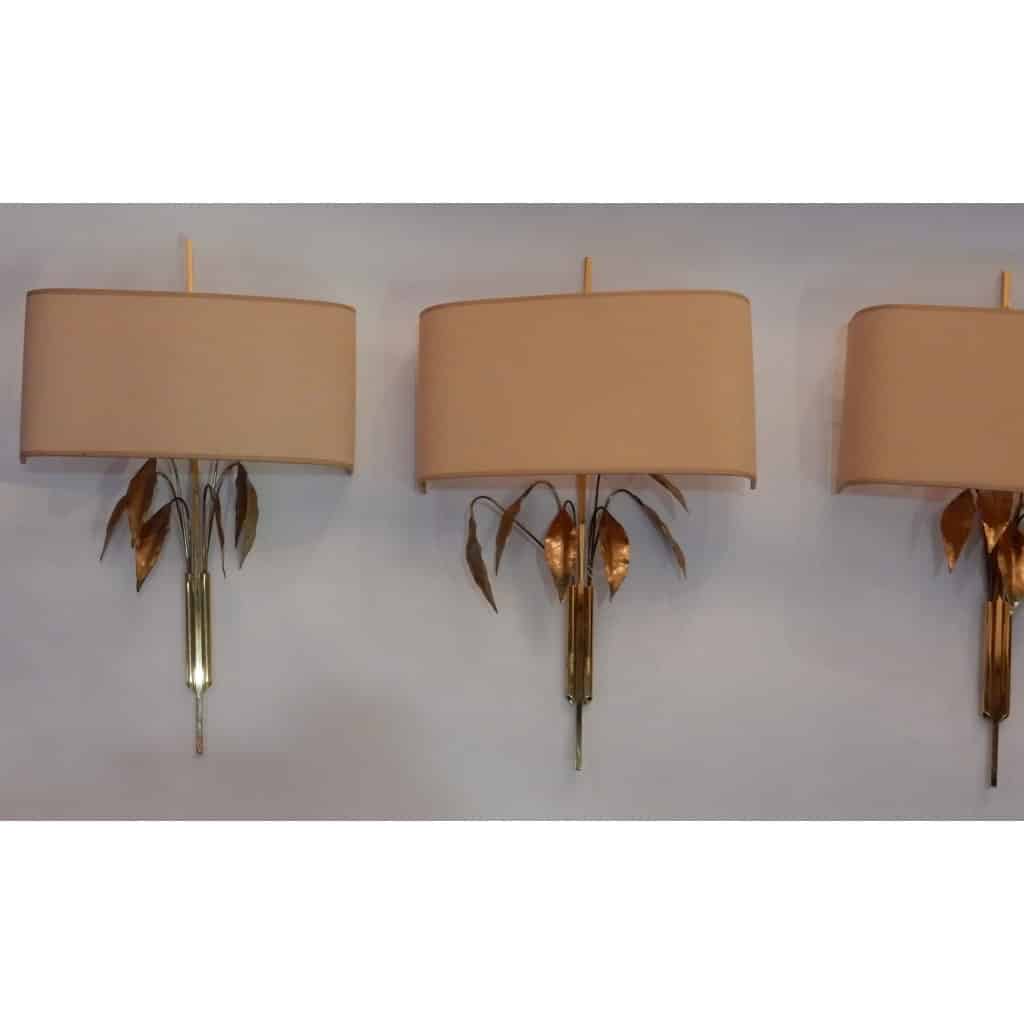 1970′ Série de 4 Appliques Maison Charles Aux Feuillages De Laurier | Biron 1970′ Série de 4 Appliques Maison Charles Aux Feuillages De Laurier