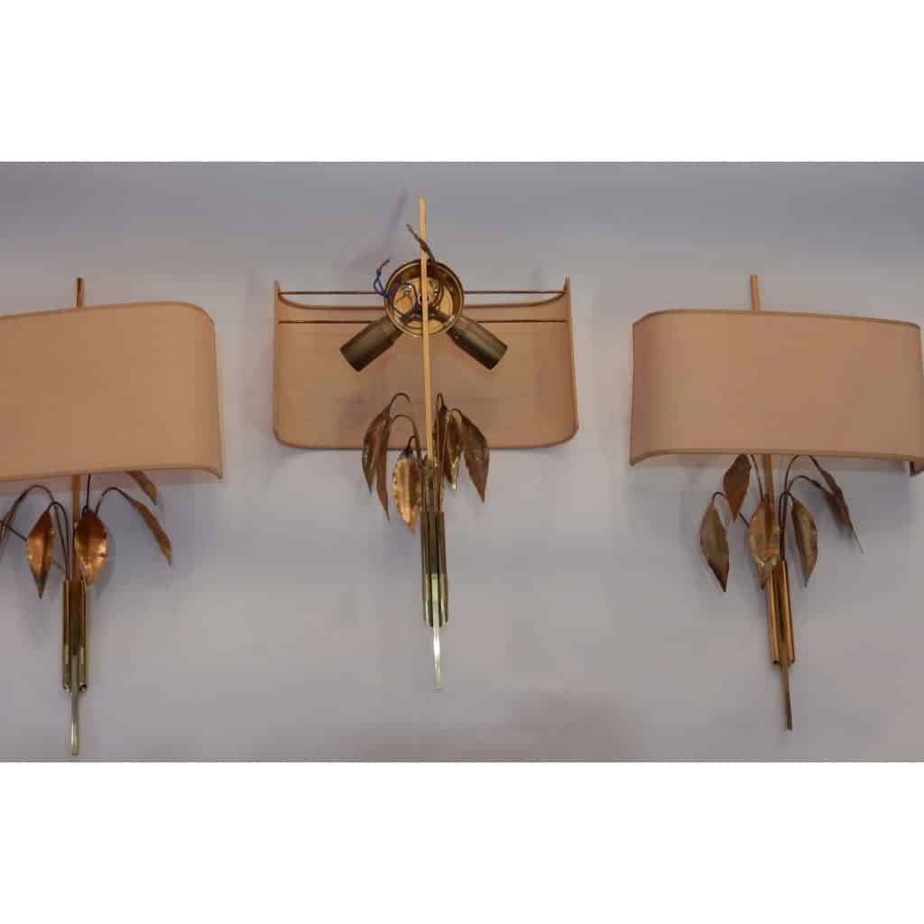 1970′ Série de 4 Appliques Maison Charles Aux Feuillages De Laurier | Biron 1970′ Série de 4 Appliques Maison Charles Aux Feuillages De Laurier