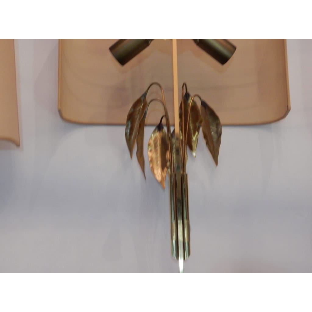 1970′ Série de 4 Appliques Maison Charles Aux Feuillages De Laurier | Biron 1970′ Série de 4 Appliques Maison Charles Aux Feuillages De Laurier