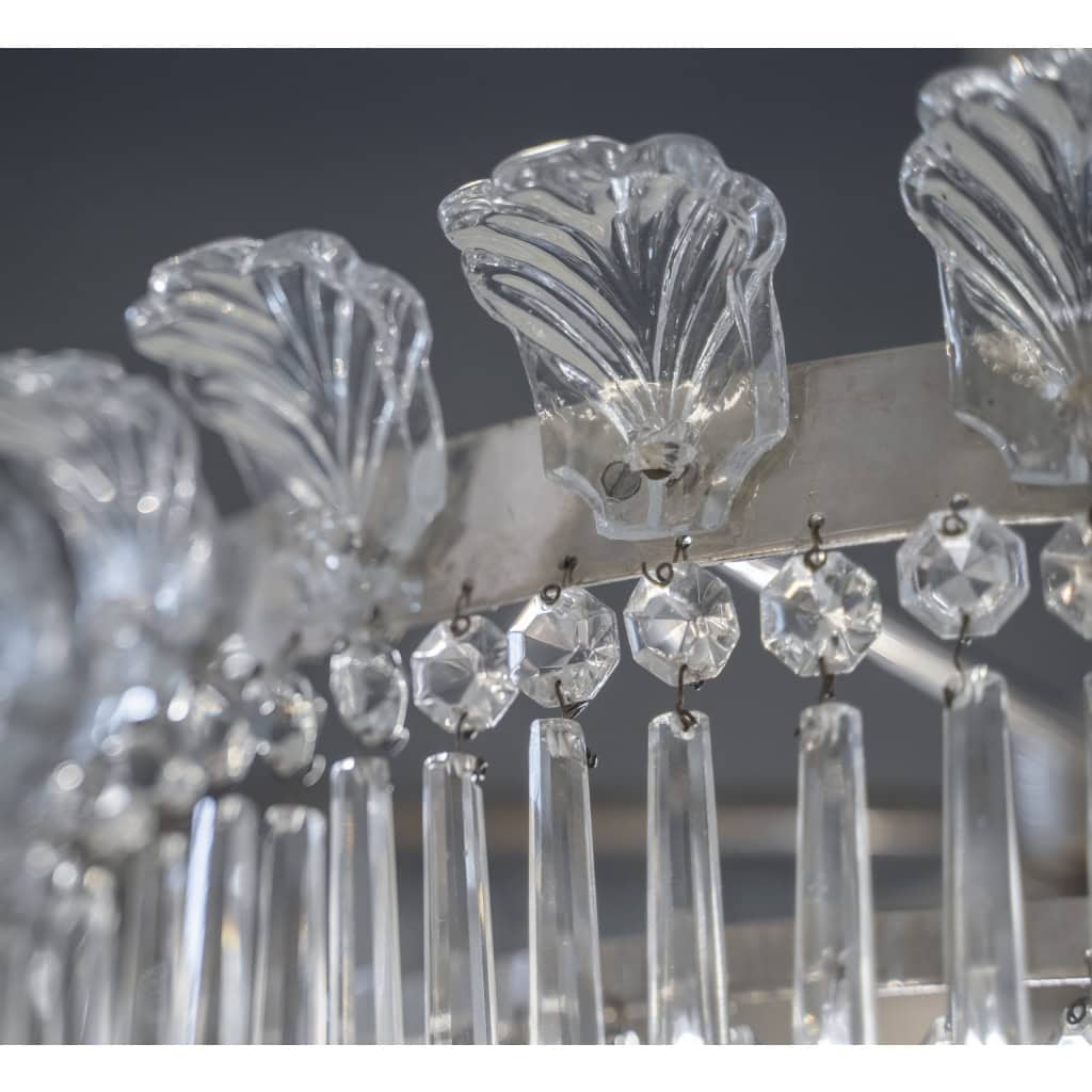 Paire De Plafonniers En Laiton Nickelé, à Pampilles En Cristal | Biron Paire De Plafonniers En Laiton Nickelé, à Pampilles En Cristal