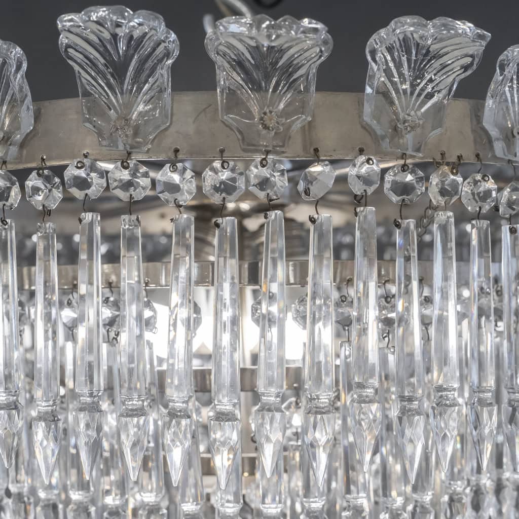 Paire De Plafonniers En Laiton Nickelé, à Pampilles En Cristal | Biron Paire De Plafonniers En Laiton Nickelé, à Pampilles En Cristal