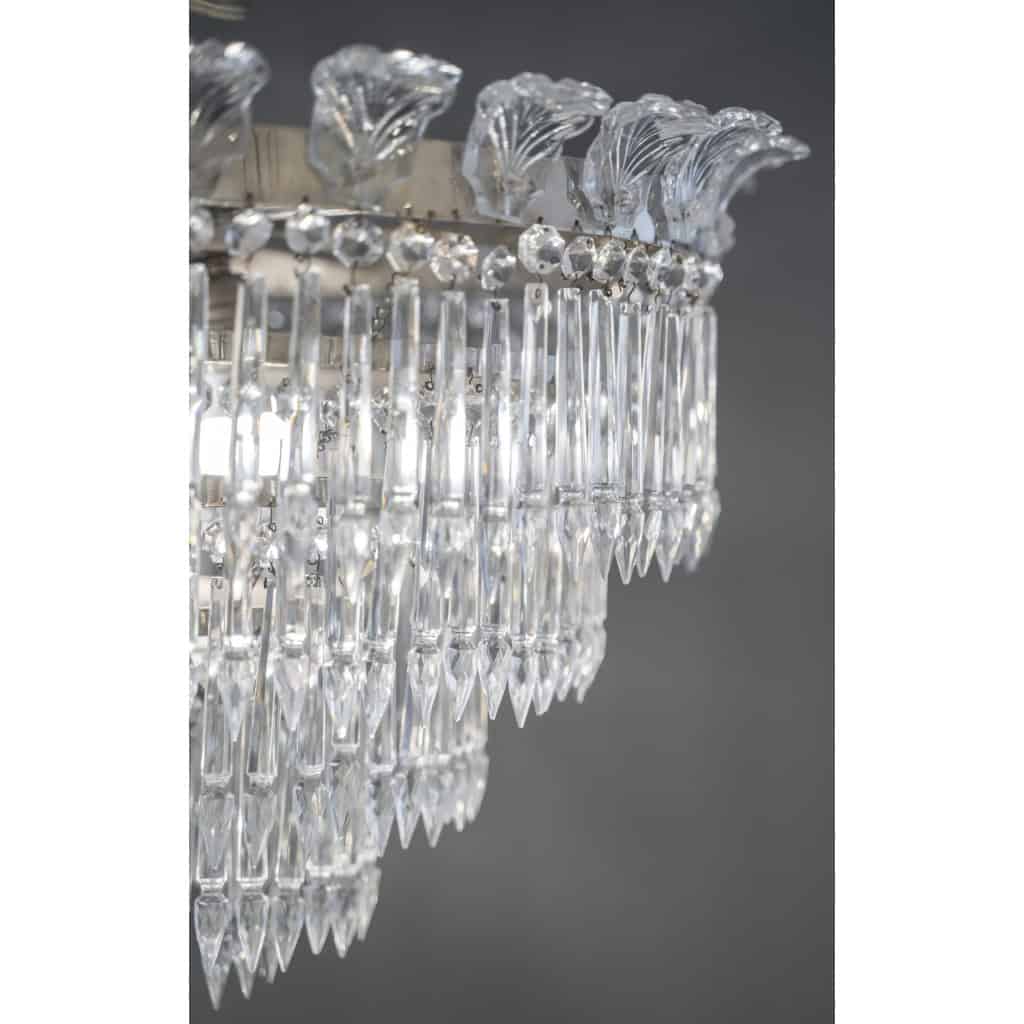 Paire De Plafonniers En Laiton Nickelé, à Pampilles En Cristal | Biron Paire De Plafonniers En Laiton Nickelé, à Pampilles En Cristal