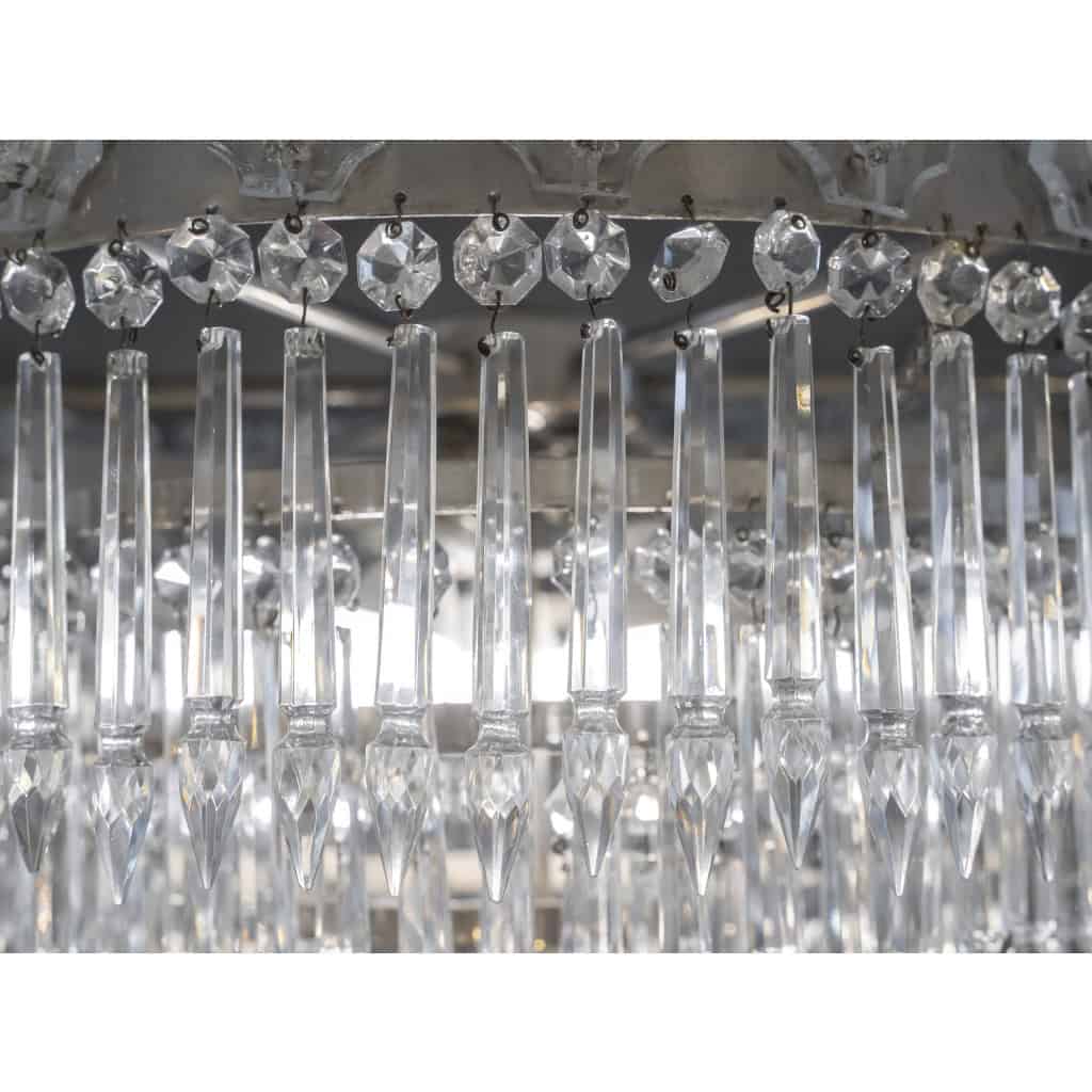 Paire De Plafonniers En Laiton Nickelé, à Pampilles En Cristal | Biron Paire De Plafonniers En Laiton Nickelé, à Pampilles En Cristal