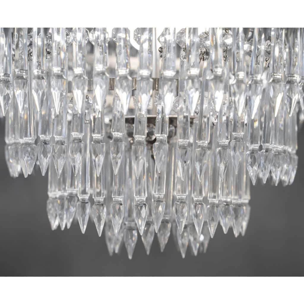 Paire De Plafonniers En Laiton Nickelé, à Pampilles En Cristal | Biron Paire De Plafonniers En Laiton Nickelé, à Pampilles En Cristal