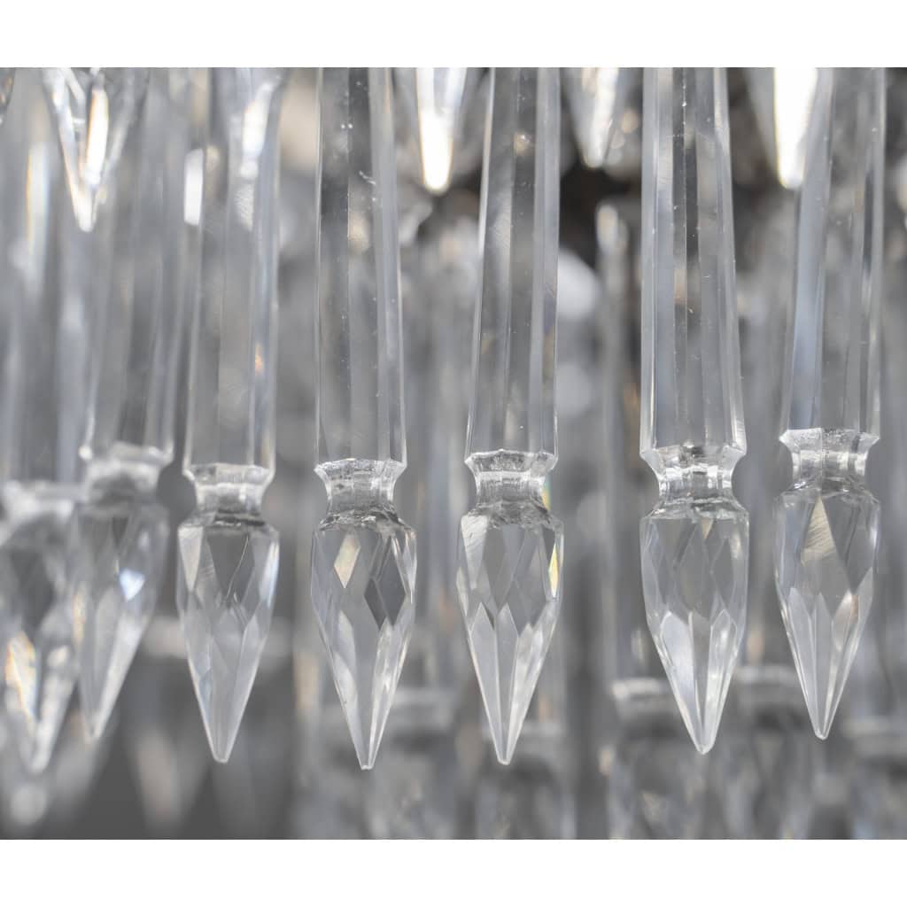 Paire De Plafonniers En Laiton Nickelé, à Pampilles En Cristal | Biron Paire De Plafonniers En Laiton Nickelé, à Pampilles En Cristal