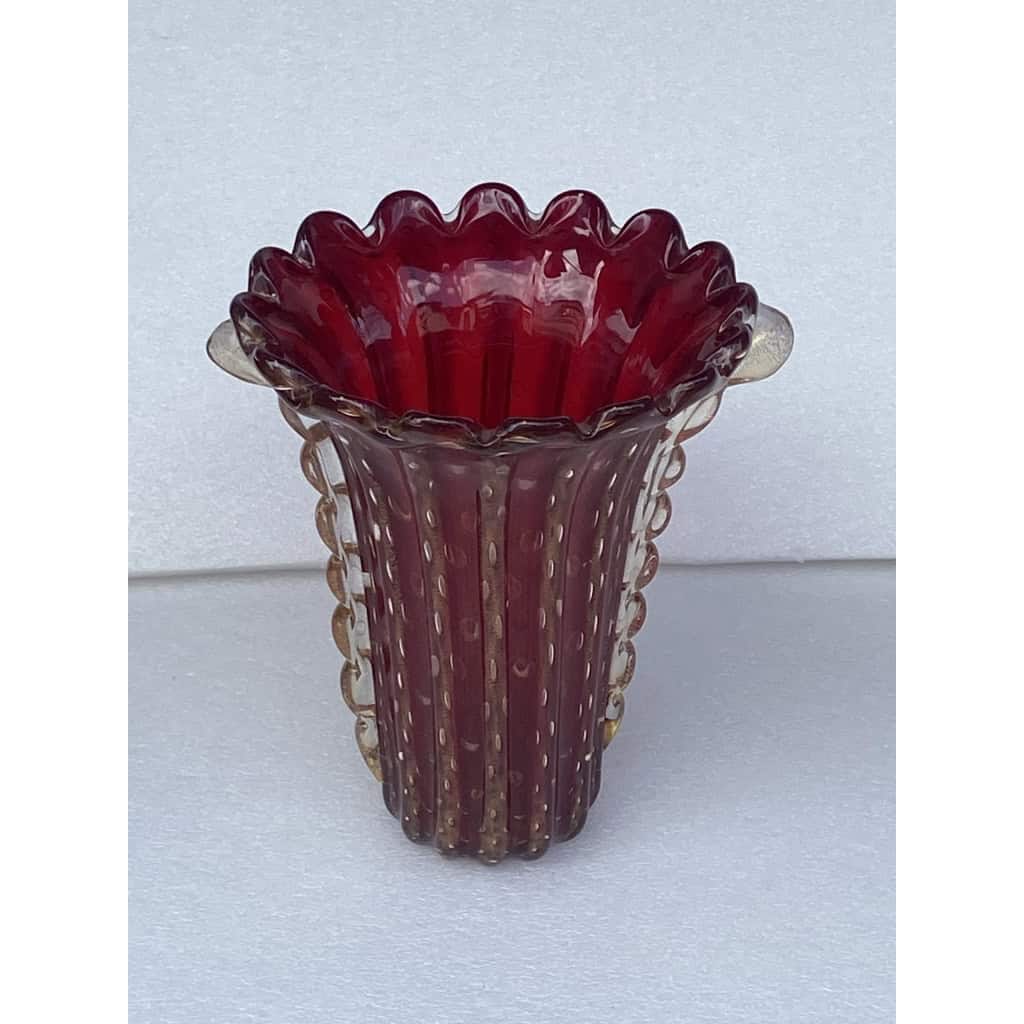 1970′ Vase Cristal Murano Violine et Or Signé Toso 2