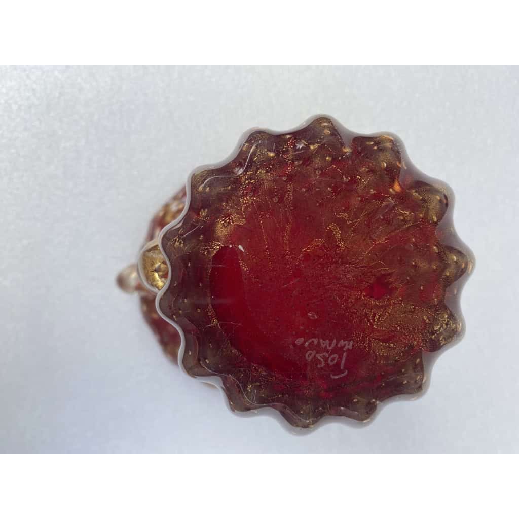 1970′ Vase Cristal Murano Violine et Or Signé Toso 4